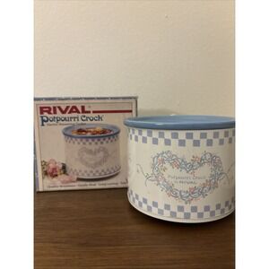 1990 US Made In USA RIVAL Potpourri Crock Floral Heart EUC In Original Box Works